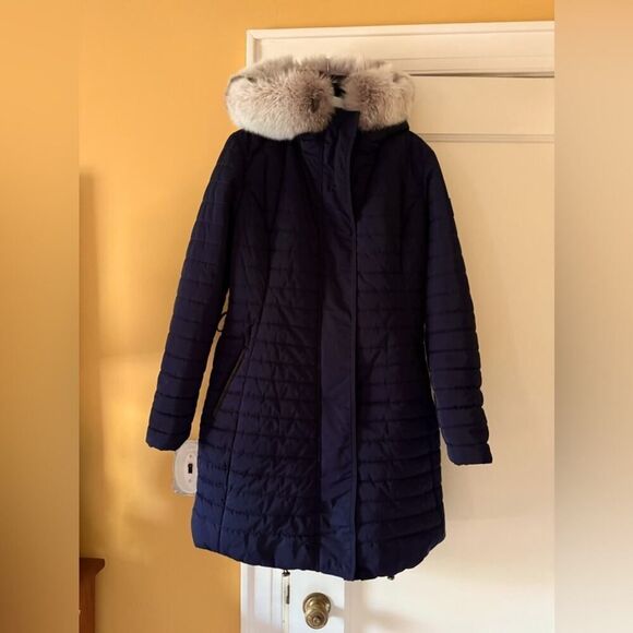 Gorski Navy Blue Apres Ski Parka with hood w fur trim US 10 - Picture 1 of 16